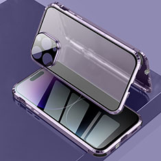 Coque Rebord Bumper Luxe Aluminum Metal Miroir 360 Degres Housse Etui Aimant LK3 pour Apple iPhone 14 Pro Violet