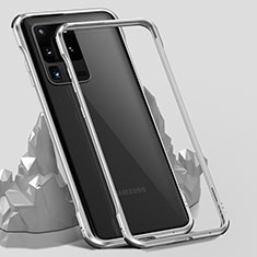 Coque Rebord Bumper Luxe Aluminum Metal Miroir 360 Degres Housse Etui Aimant LK3 pour Samsung Galaxy S20 Ultra 5G Argent