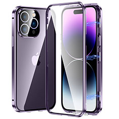 Coque Rebord Bumper Luxe Aluminum Metal Miroir 360 Degres Housse Etui Aimant LO1 pour Apple iPhone 15 Pro Violet