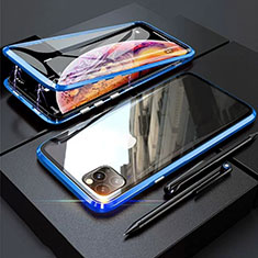 Coque Rebord Bumper Luxe Aluminum Metal Miroir 360 Degres Housse Etui Aimant M01 pour Apple iPhone 11 Pro Bleu