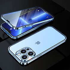 Coque Rebord Bumper Luxe Aluminum Metal Miroir 360 Degres Housse Etui Aimant M01 pour Apple iPhone 13 Pro Max Bleu