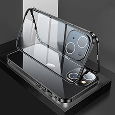 Coque Rebord Bumper Luxe Aluminum Metal Miroir 360 Degres Housse Etui Aimant M01 pour Apple iPhone 14 Plus Noir