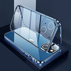 Coque Rebord Bumper Luxe Aluminum Metal Miroir 360 Degres Housse Etui Aimant M01 pour Apple iPhone 15 Plus Bleu