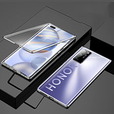 Coque Rebord Bumper Luxe Aluminum Metal Miroir 360 Degres Housse Etui Aimant M01 pour Huawei Honor 30 Pro Argent