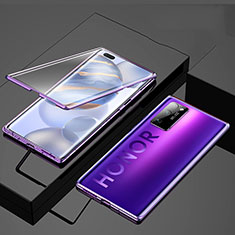 Coque Rebord Bumper Luxe Aluminum Metal Miroir 360 Degres Housse Etui Aimant M01 pour Huawei Honor 30 Pro+ Plus Violet