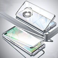 Coque Rebord Bumper Luxe Aluminum Metal Miroir 360 Degres Housse Etui Aimant M01 pour Huawei Mate 40 Pro Argent