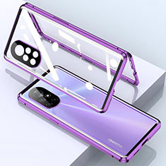 Coque Rebord Bumper Luxe Aluminum Metal Miroir 360 Degres Housse Etui Aimant M01 pour Huawei Nova 8 Pro 5G Violet
