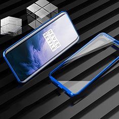 Coque Rebord Bumper Luxe Aluminum Metal Miroir 360 Degres Housse Etui Aimant M01 pour OnePlus 7T Pro 5G Bleu