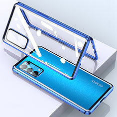 Coque Rebord Bumper Luxe Aluminum Metal Miroir 360 Degres Housse Etui Aimant M01 pour Oppo Find X3 Lite 5G Bleu