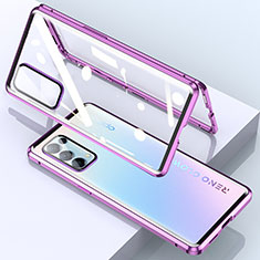 Coque Rebord Bumper Luxe Aluminum Metal Miroir 360 Degres Housse Etui Aimant M01 pour Oppo Find X3 Lite 5G Violet