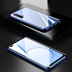 Coque Rebord Bumper Luxe Aluminum Metal Miroir 360 Degres Housse Etui Aimant M01 pour Realme X3 SuperZoom Bleu
