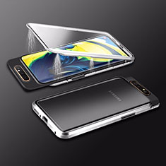 Coque Rebord Bumper Luxe Aluminum Metal Miroir 360 Degres Housse Etui Aimant M01 pour Samsung Galaxy A80 Argent