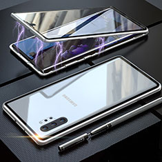 Coque Rebord Bumper Luxe Aluminum Metal Miroir 360 Degres Housse Etui Aimant M01 pour Samsung Galaxy Note 10 Plus 5G Argent