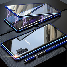 Coque Rebord Bumper Luxe Aluminum Metal Miroir 360 Degres Housse Etui Aimant M01 pour Samsung Galaxy Note 10 Plus 5G Bleu