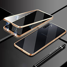 Coque Rebord Bumper Luxe Aluminum Metal Miroir 360 Degres Housse Etui Aimant M01 pour Samsung Galaxy Note 10 Plus 5G Or