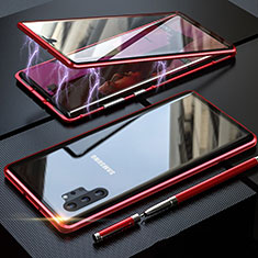 Coque Rebord Bumper Luxe Aluminum Metal Miroir 360 Degres Housse Etui Aimant M01 pour Samsung Galaxy Note 10 Plus 5G Rouge