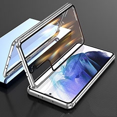 Coque Rebord Bumper Luxe Aluminum Metal Miroir 360 Degres Housse Etui Aimant M01 pour Samsung Galaxy S21 5G Argent