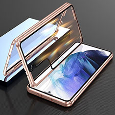 Coque Rebord Bumper Luxe Aluminum Metal Miroir 360 Degres Housse Etui Aimant M01 pour Samsung Galaxy S21 5G Or