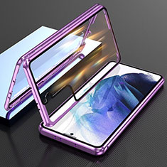 Coque Rebord Bumper Luxe Aluminum Metal Miroir 360 Degres Housse Etui Aimant M01 pour Samsung Galaxy S21 5G Violet