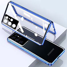 Coque Rebord Bumper Luxe Aluminum Metal Miroir 360 Degres Housse Etui Aimant M01 pour Samsung Galaxy S21 Ultra 5G Bleu