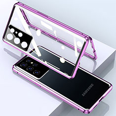 Coque Rebord Bumper Luxe Aluminum Metal Miroir 360 Degres Housse Etui Aimant M01 pour Samsung Galaxy S21 Ultra 5G Violet