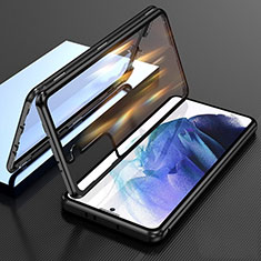 Coque Rebord Bumper Luxe Aluminum Metal Miroir 360 Degres Housse Etui Aimant M01 pour Samsung Galaxy S22 5G Noir