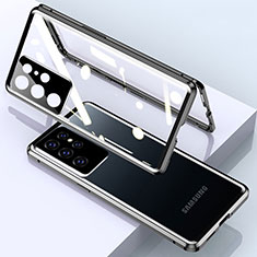 Coque Rebord Bumper Luxe Aluminum Metal Miroir 360 Degres Housse Etui Aimant M01 pour Samsung Galaxy S22 Ultra 5G Noir