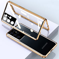 Coque Rebord Bumper Luxe Aluminum Metal Miroir 360 Degres Housse Etui Aimant M01 pour Samsung Galaxy S23 Ultra 5G Or