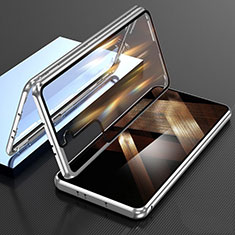 Coque Rebord Bumper Luxe Aluminum Metal Miroir 360 Degres Housse Etui Aimant M01 pour Samsung Galaxy S24 5G Argent