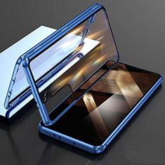 Coque Rebord Bumper Luxe Aluminum Metal Miroir 360 Degres Housse Etui Aimant M01 pour Samsung Galaxy S24 Plus 5G Bleu