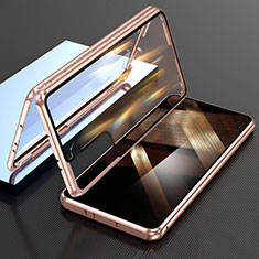 Coque Rebord Bumper Luxe Aluminum Metal Miroir 360 Degres Housse Etui Aimant M01 pour Samsung Galaxy S24 Plus 5G Or