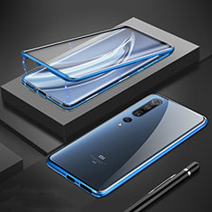 Coque Rebord Bumper Luxe Aluminum Metal Miroir 360 Degres Housse Etui Aimant M01 pour Xiaomi Mi 10 Pro Bleu
