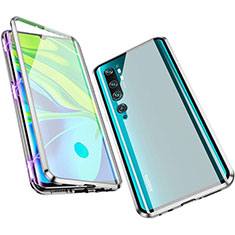 Coque Rebord Bumper Luxe Aluminum Metal Miroir 360 Degres Housse Etui Aimant M01 pour Xiaomi Mi Note 10 Argent