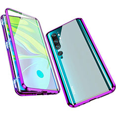 Coque Rebord Bumper Luxe Aluminum Metal Miroir 360 Degres Housse Etui Aimant M01 pour Xiaomi Mi Note 10 Violet