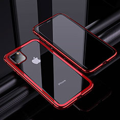 Coque Rebord Bumper Luxe Aluminum Metal Miroir 360 Degres Housse Etui Aimant M02 pour Apple iPhone 11 Pro Max Rouge