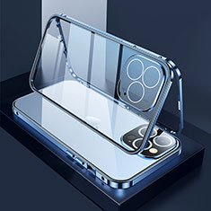 Coque Rebord Bumper Luxe Aluminum Metal Miroir 360 Degres Housse Etui Aimant M02 pour Apple iPhone 13 Pro Bleu