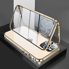 Coque Rebord Bumper Luxe Aluminum Metal Miroir 360 Degres Housse Etui Aimant M02 pour Apple iPhone 13 Pro Max Or