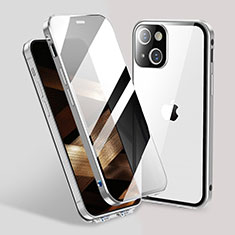 Coque Rebord Bumper Luxe Aluminum Metal Miroir 360 Degres Housse Etui Aimant M02 pour Apple iPhone 15 Plus Argent