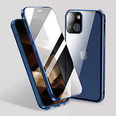 Coque Rebord Bumper Luxe Aluminum Metal Miroir 360 Degres Housse Etui Aimant M02 pour Apple iPhone 15 Plus Bleu