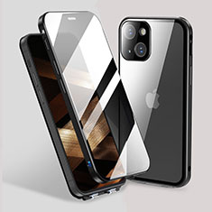 Coque Rebord Bumper Luxe Aluminum Metal Miroir 360 Degres Housse Etui Aimant M02 pour Apple iPhone 15 Plus Noir