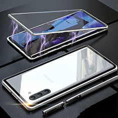 Coque Rebord Bumper Luxe Aluminum Metal Miroir 360 Degres Housse Etui Aimant M02 pour Samsung Galaxy Note 10 5G Argent