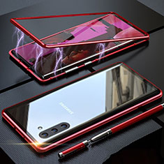 Coque Rebord Bumper Luxe Aluminum Metal Miroir 360 Degres Housse Etui Aimant M02 pour Samsung Galaxy Note 10 Rouge
