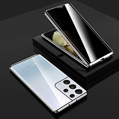 Coque Rebord Bumper Luxe Aluminum Metal Miroir 360 Degres Housse Etui Aimant M02 pour Samsung Galaxy S21 Ultra 5G Argent
