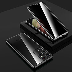 Coque Rebord Bumper Luxe Aluminum Metal Miroir 360 Degres Housse Etui Aimant M02 pour Samsung Galaxy S21 Ultra 5G Noir
