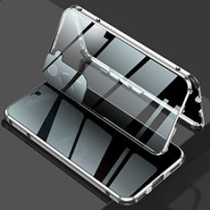 Coque Rebord Bumper Luxe Aluminum Metal Miroir 360 Degres Housse Etui Aimant M02 pour Samsung Galaxy S22 5G Argent