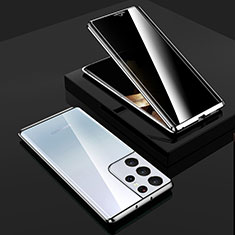 Coque Rebord Bumper Luxe Aluminum Metal Miroir 360 Degres Housse Etui Aimant M02 pour Samsung Galaxy S24 Ultra 5G Argent