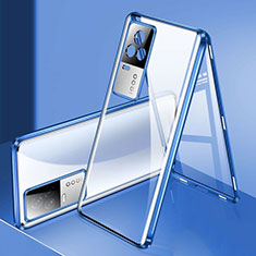 Coque Rebord Bumper Luxe Aluminum Metal Miroir 360 Degres Housse Etui Aimant M02 pour Vivo iQOO 8 5G Bleu