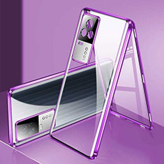 Coque Rebord Bumper Luxe Aluminum Metal Miroir 360 Degres Housse Etui Aimant M02 pour Vivo iQOO 8 5G Violet