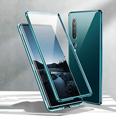 Coque Rebord Bumper Luxe Aluminum Metal Miroir 360 Degres Housse Etui Aimant M02 pour Xiaomi Mi 10 Bleu Ciel