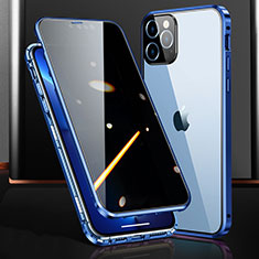 Coque Rebord Bumper Luxe Aluminum Metal Miroir 360 Degres Housse Etui Aimant M03 pour Apple iPhone 13 Pro Max Bleu